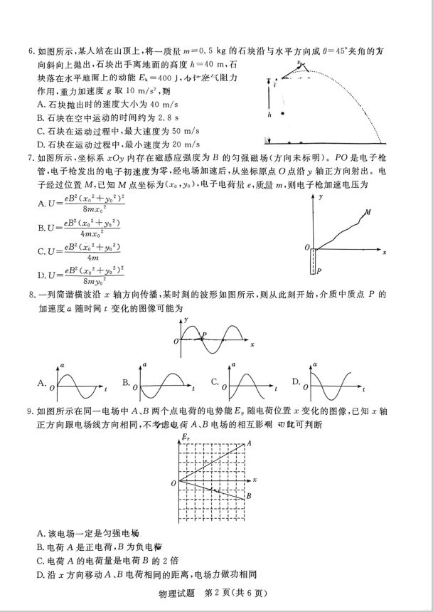 物理试卷-2024年江西省吉安市2024届高三模拟考试(图2)