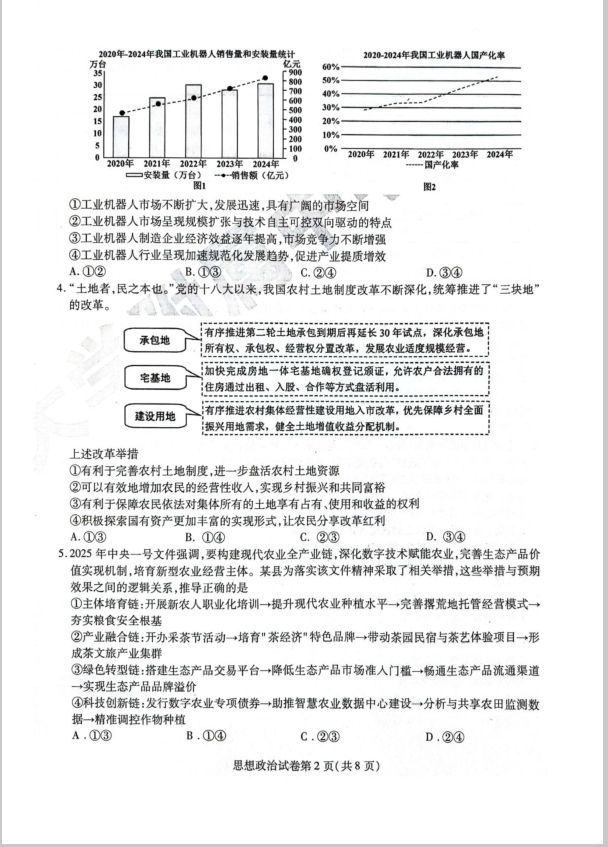 政治试题_黑龙江省哈尔滨师范大学附属中学2024-2025学年高三下学期5月第四次模拟考试(图2)